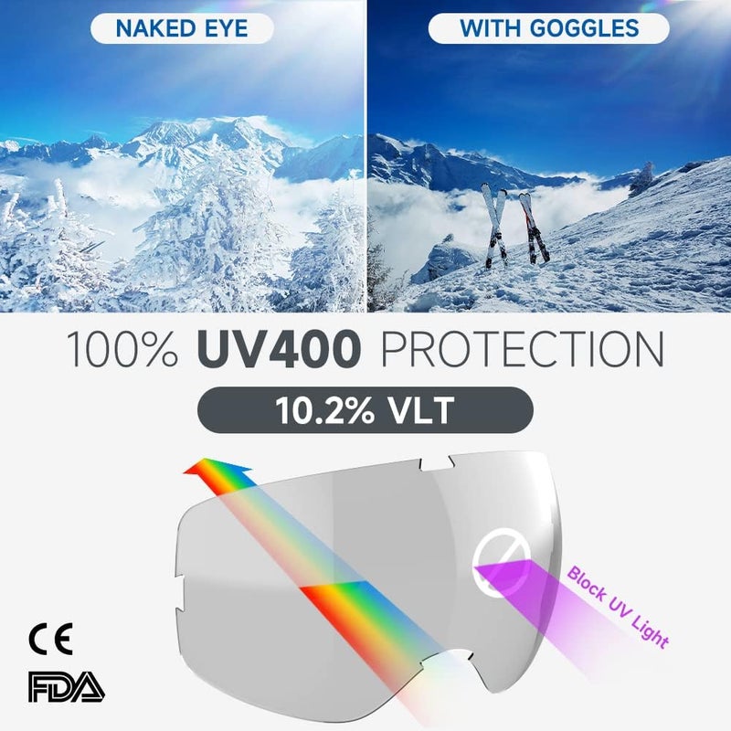 RIOROO Ski Goggles Snowboard Goggles for Men Women Adults Youth,Over Glasses OTG/100% UV Protection/Anti-fog/Wide Vision - Image 5